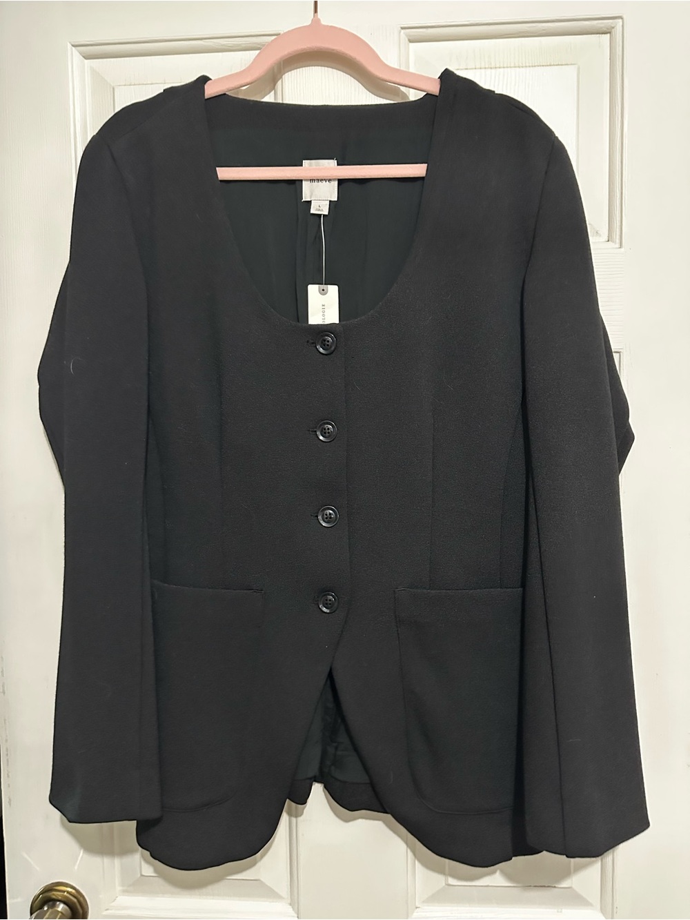 Maeve Black Scoop-Neck Button Blazer